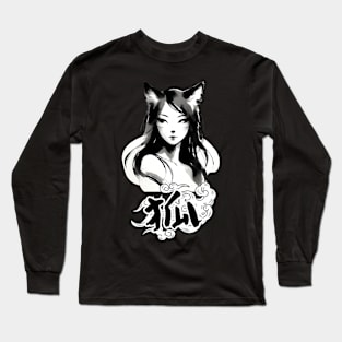 Kitsune's Captivating Gaze, Enigmatic Fox Spirit Portrait Tee Long Sleeve T-Shirt